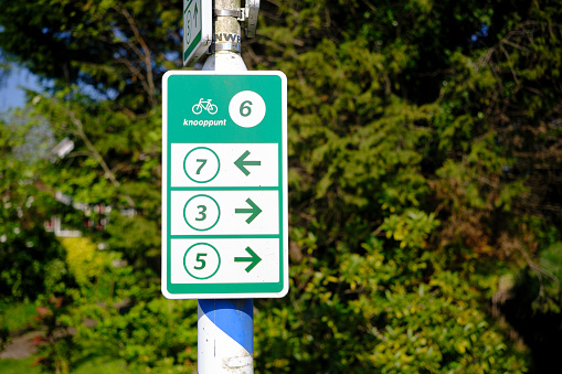 Road sign node for cycling route through the Netherlands with different directions