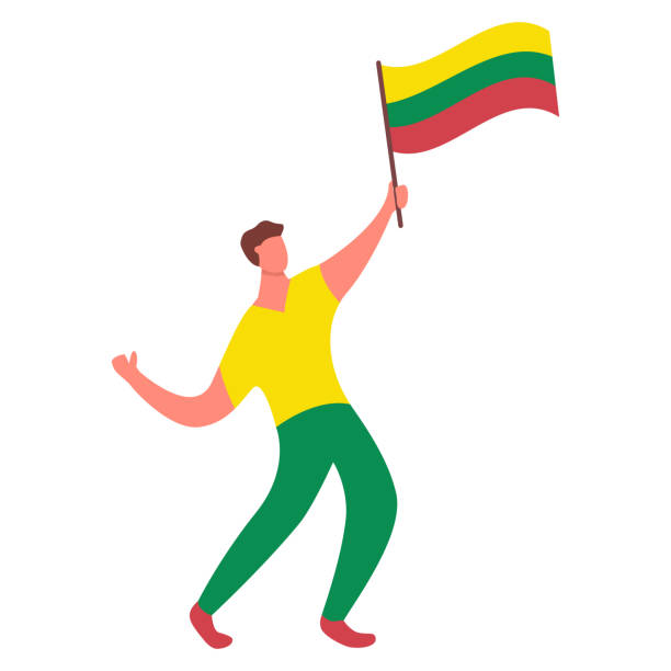 ilustrações, clipart, desenhos animados e ícones de bandeira da lituânia acenando para o homem. mão de cara alegre segurando bandeira da lituânia. - child flag patriotism thumbs up