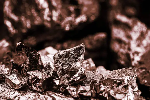 Photo of copper ore, macro photography, ore extraction mine, metal used in the production of conductive material