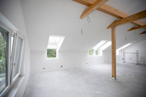 istock attic construction site freshly painted, the floor is still screed, walls are white 1417932442