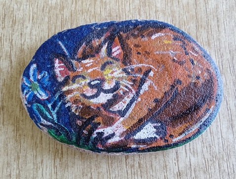 Cat on the stone. Pen markers painting. Photography.