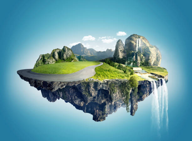 istock Magic island with floating islands, water fall and field 1417933120