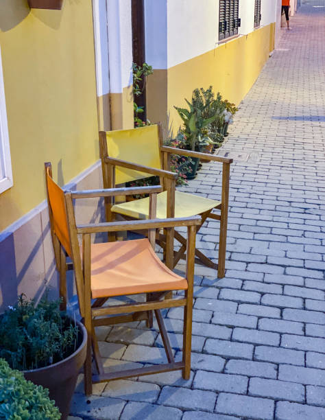 Scenic little Krizevniska alley in Ljubljana illuminated at night, arranged with plants at the sides, Slovenia