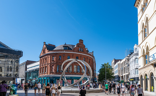 Belfast, UK. 12 August 2022. People shopping in Belfast city centre