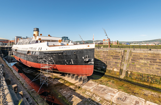 Belfast, UK. 12 August 2022. Historic ship 'Nomadic', that ferried passengers to the Titanic in 1912.