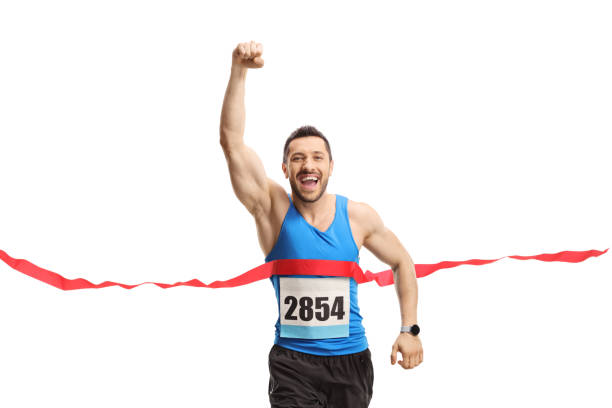 istock Young man finishing a marathon and gesturing happiness 1417940868