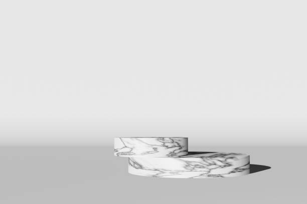 istock Empty marble stones concrete platform podium with harsh shadow 3D render. Premium luxury cosmetic product presentation. 1417941090