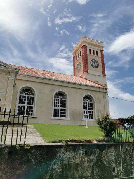 St. George's Anglican Church, St. George's, Grenada St. George's, Grenada - August 23, 2022 - The St. George's Anglican Church located in the Capital City of Grenada. Part of the church was destroyed by Hurricane Ivan in 2004 but was subsequently rebuilt. hurricane ivan stock pictures, royalty-free photos & images