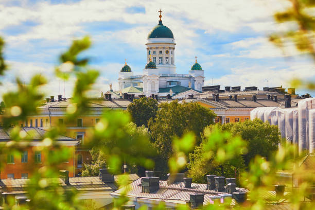 Scenic view to Lutheran Helsinki cathedral in the capital of Finland