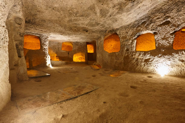 Food storage in ancient underground city of Kaymakli. Cappadocia, Turkey stock photo