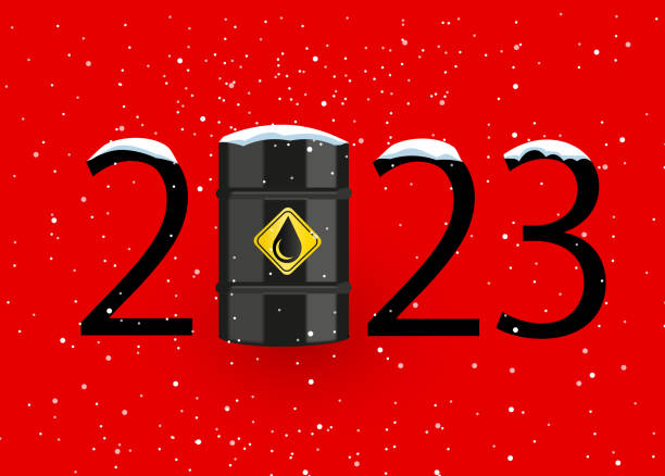 2023 with oil barrel. happy new year 2023 chemical drum new stock illustrations