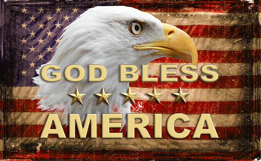 God Bless America, American Eagle, US Flag, Golden Stars