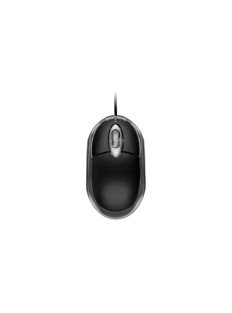 Top view of black and transparent wireless computer mouse, isolated on white