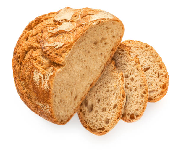istock  Bread loaf with  slices viewed from above isolated on white background. Top view 1417954039