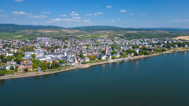 Aerial view over Rhine river - Eltville, Rheingau