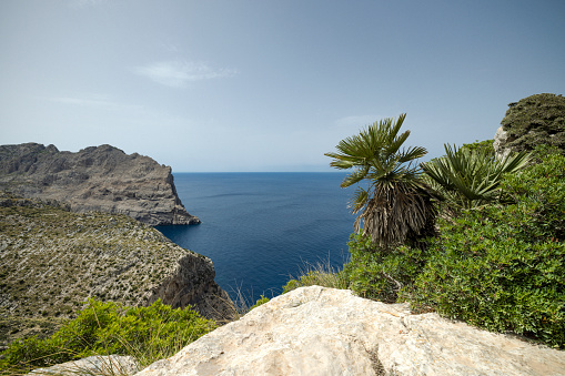 beautiful coastal view at cap de formentor cliffs in mallorca island, spain, europe.