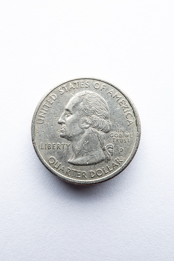 Coin on white. Soft Lighting with Soft Shadow.\n\nGeorgia Quarter 25 cents 1999