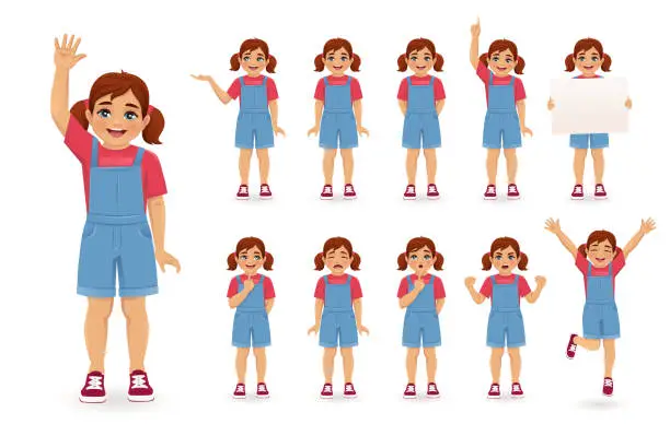 Vector illustration of Little girl different poses