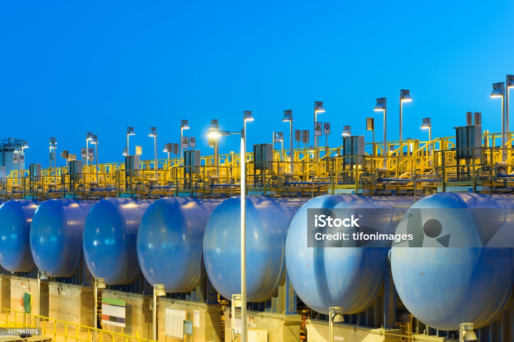 Desalination plant The reverse osmosis equipment in a desalination plant. Production Line Stock Photo
