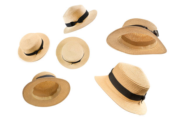 istock Straw hat with black bow isolated on white background. 1417967343