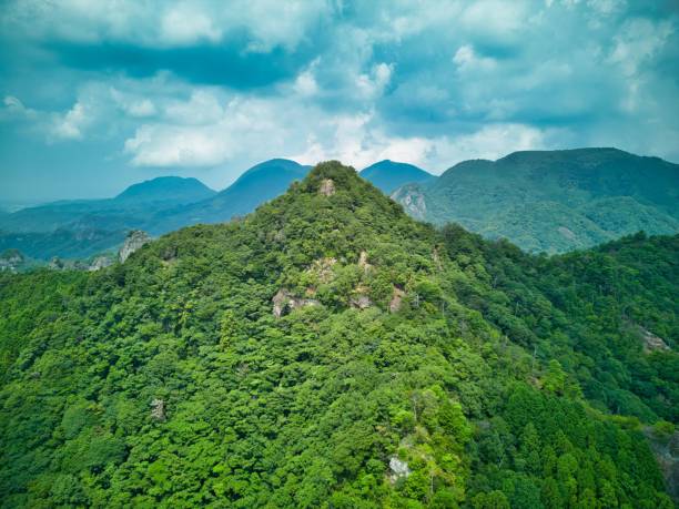 istock Aerial view of mountains surrounded by growing lush trees 1417971662