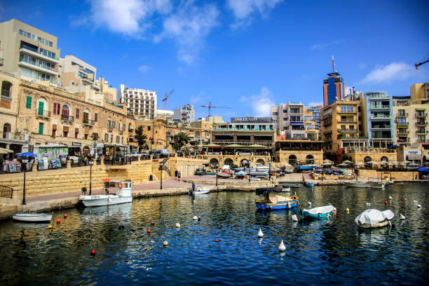Spinola Bay at St. Julian’s St. Julian’s is a seaside town in Malta. It’s known for beaches, modern hotels and restaurants along Spinola Bay st julians bay stock pictures, royalty-free photos & images