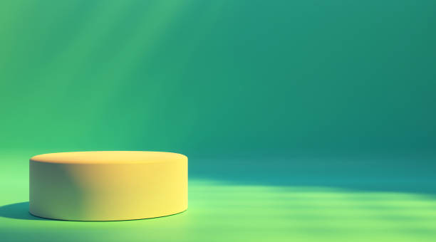 istock Abstract product presentation pedestal podium platform with sunlight reflection and window shadows 1417974257