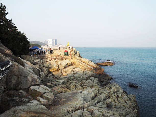 Cliff of Haedong Yonggungsa Temple overlooking sea in Busan, South Korea