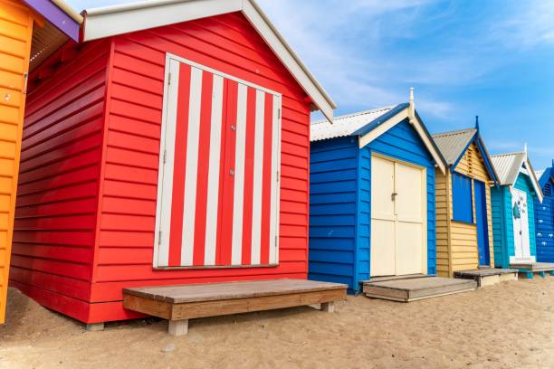 istock Closeup of colorful bathing boxes at Brighton 1417986409