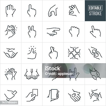 istock Hands Thin Line Icons - Editable Stroke 1417986664
