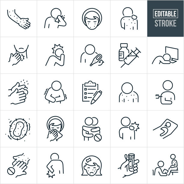 monkeypox thin line icons - edytowalny obrys - wirusowy organizm stock illustrations