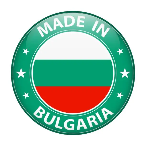 Vector illustration of Made in Bulgaria badge vector. Sticker with stars and national flag. Sign isolated on white background.