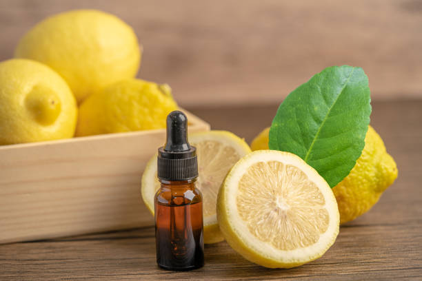 istock Lemon ripe fresh fruit with leaf on wooden background with copy space 1417991130