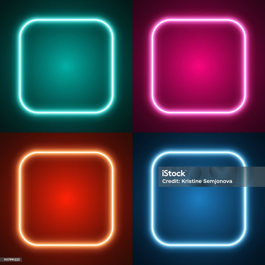 Graphics Neon Square Neon Square Frame Banner Colorful Set Vector Illustration Stock ...