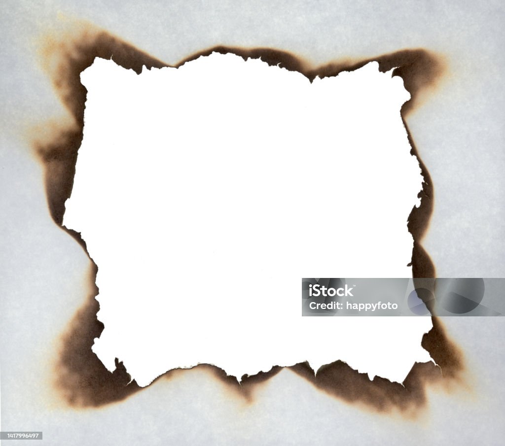 Burnt frame Burnt frame in a paper isolated on white Burning Stock Photo
