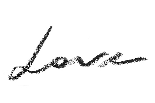 Cosmetic eye pencil stroke love word on white background - Image