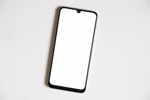 istock phone with white screen on isolated background, phone, place for text template 1418009175
