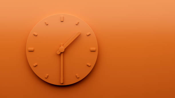 istock Minimal Orange clock 1:30 Half past one o'clock abstract Minimalist wall clock 13:30 or 01:30 3d Illustration 1418014656