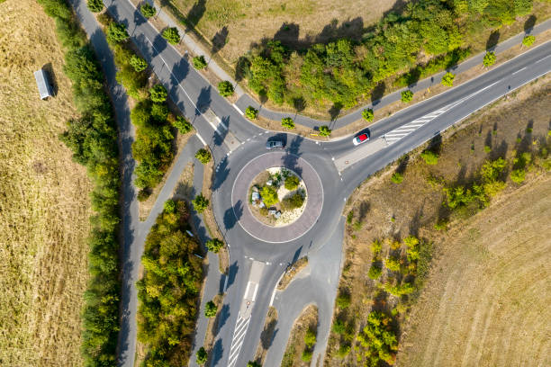 istock Aerial view of a traffic circle 1418014756