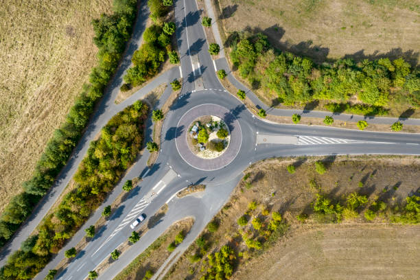 istock Aerial view of a traffic circle 1418015277
