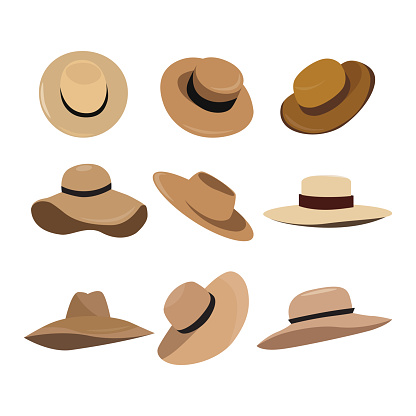 Vector illustration of a set of brown and beige hats