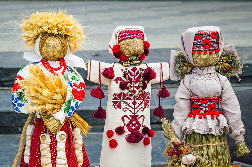 Traditional Ukrainian handmade doll- amulet Motanka. Motanka dolls are made without a needle.