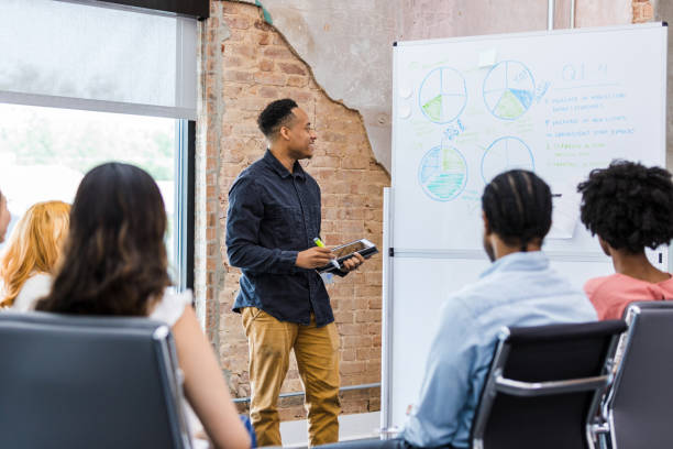 istock Human resources manager presents to the team 1418017751