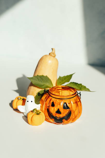 istock Pumpkin, decor handmade and green branch 1418020554