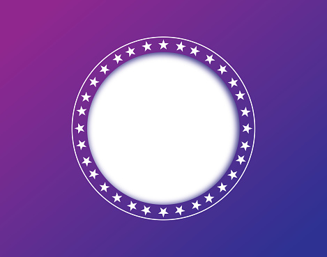 Vector illustration of a  cut our circle with a border of stars around it on a gradient purple to blue background.