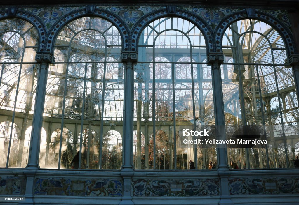 Crystal Palace Palacio de Cristal in Buen Retiro Park, Madrid, Spain Conservatory - Sun Room Stock Photo