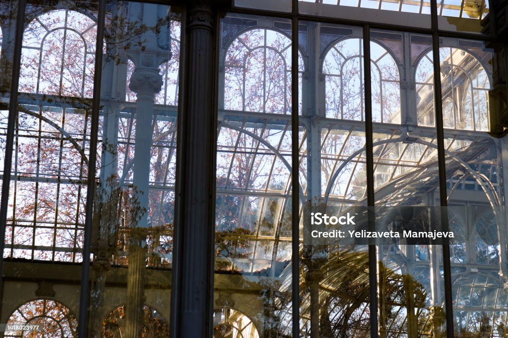 Crystal Palace Palacio de Cristal in Buen Retiro Park, Madrid, Spain Glass - Material Stock Photo