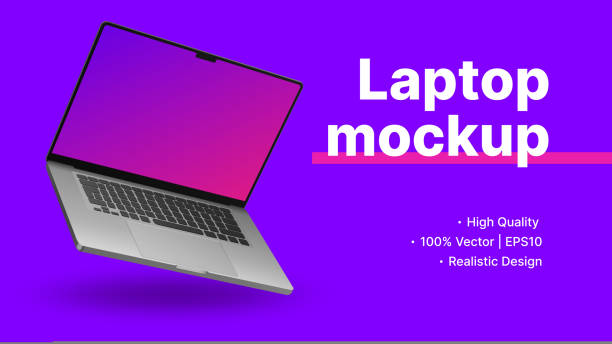 istock Purple Banner Template with Realistic Laptop Mockup 1418026505