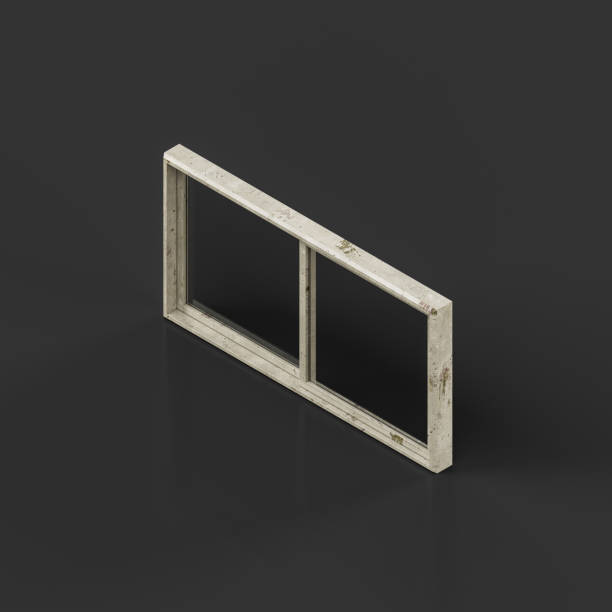 istock Isometric view Old metal frame window, shelter window, 3d rendering 1418027111