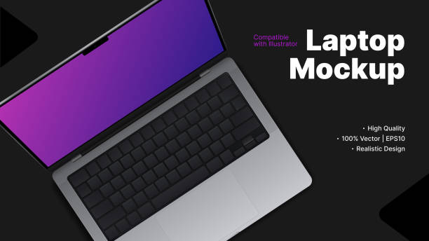 istock Laptop Mockup. Realistic Design for Advertisement Banner. Dark Minimalistic Style for Presentation 1418027135